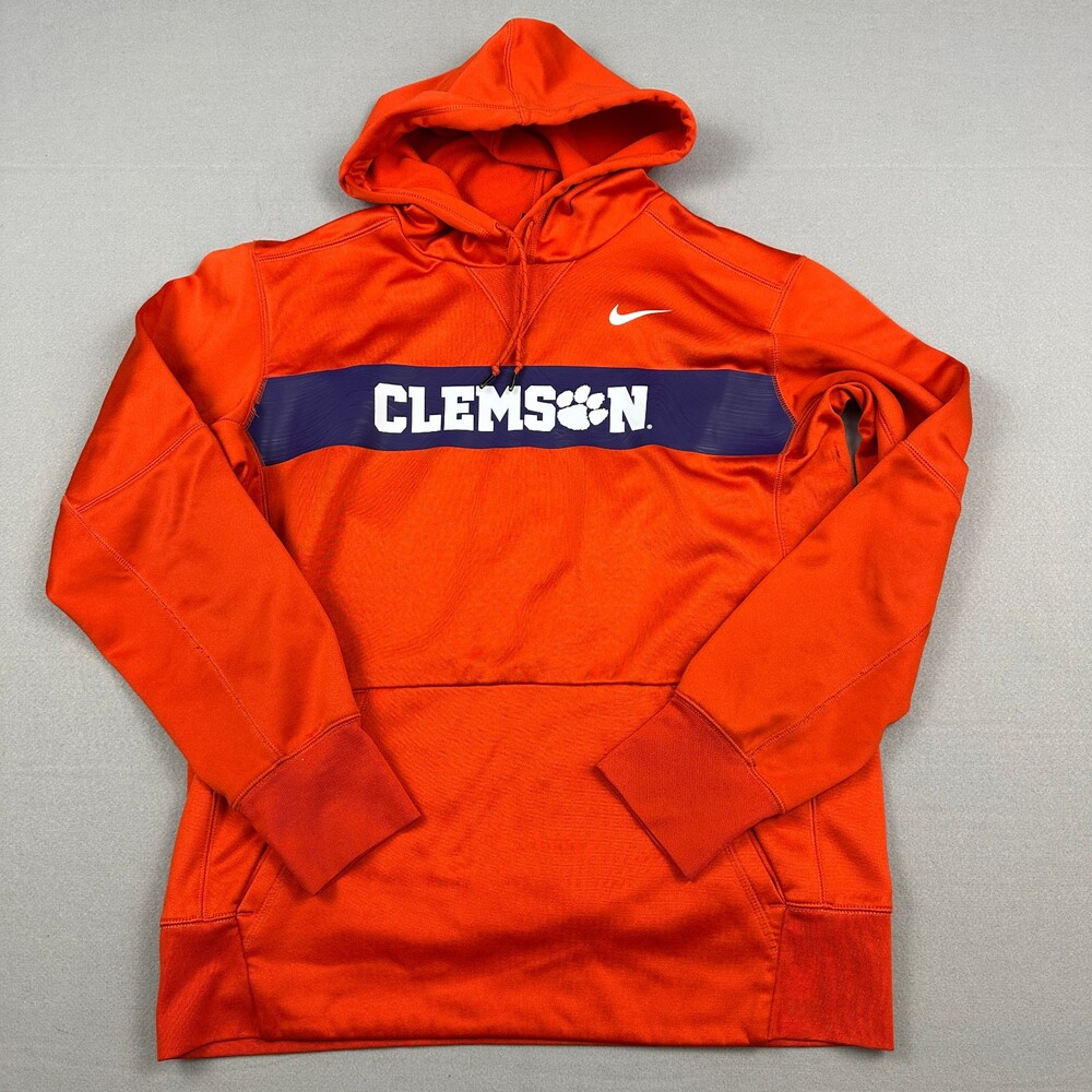Clemson Tigers Hoodie Men Medium Orange Nike Swoosh Sweatshirt Pullover M *